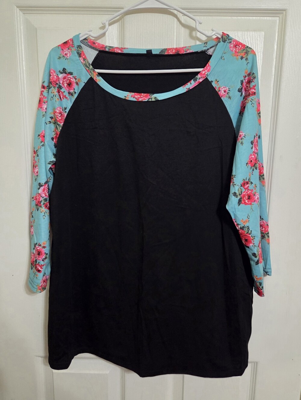 Black Raglan Floral Sleeve Top